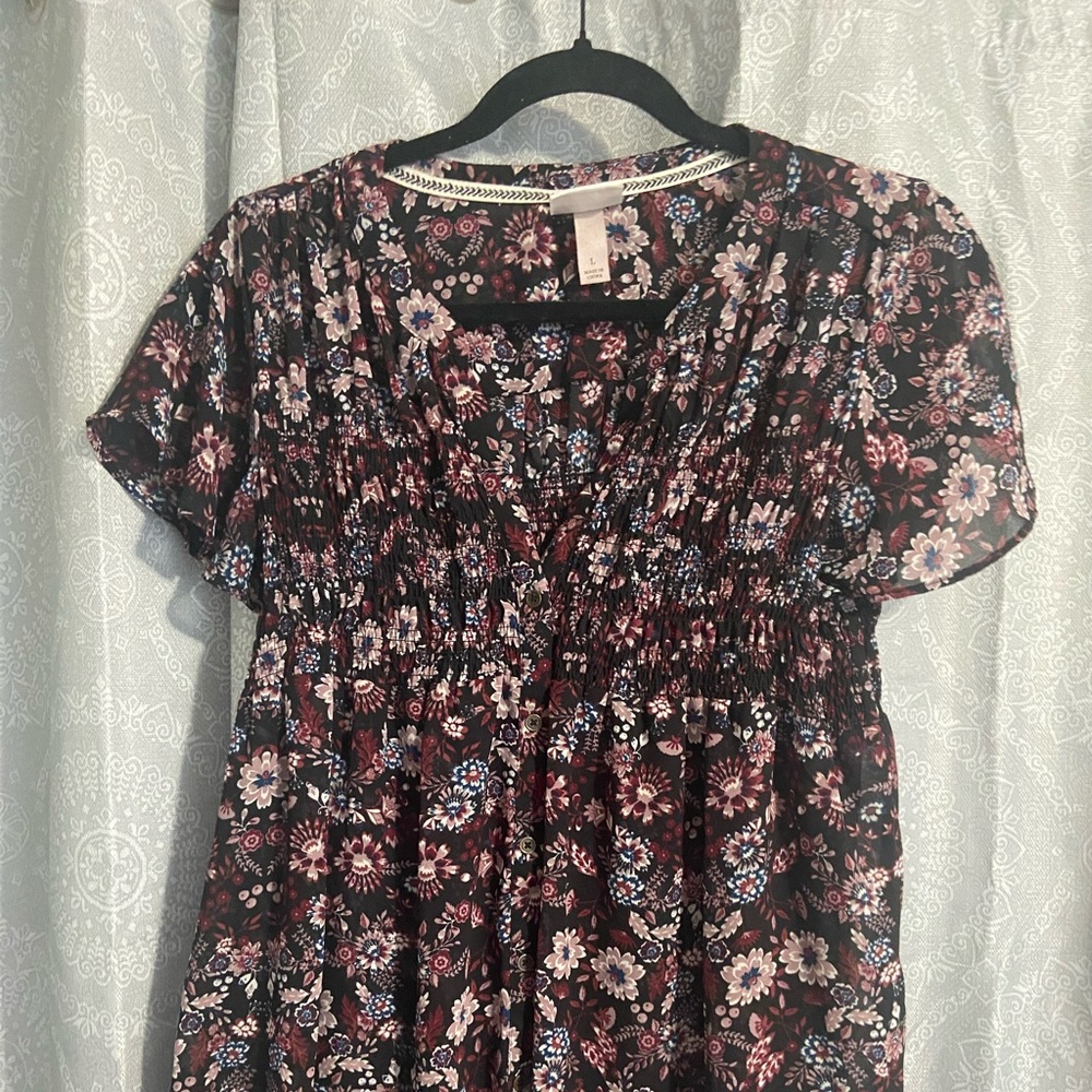 Floral print flowy dress shirt